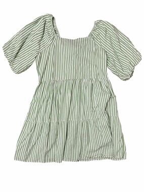 Puff Sleeve Green Striped Dress